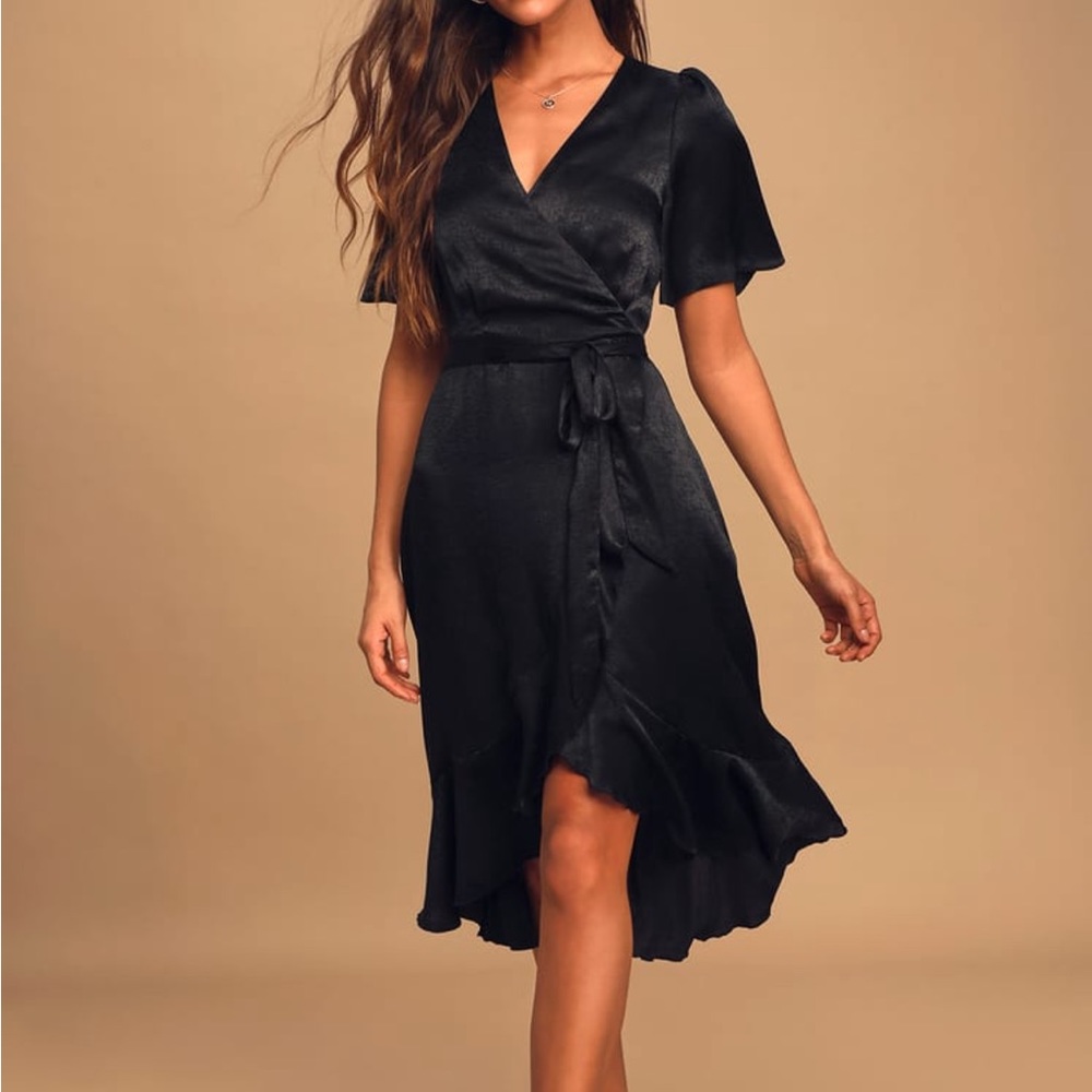 Black Satin Wrap Lulus Dress